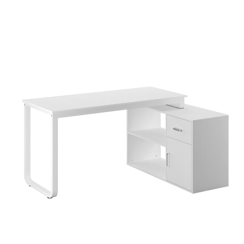 55.1"W Reversible Desk Rotating Desk Working Desk Computer Desk White